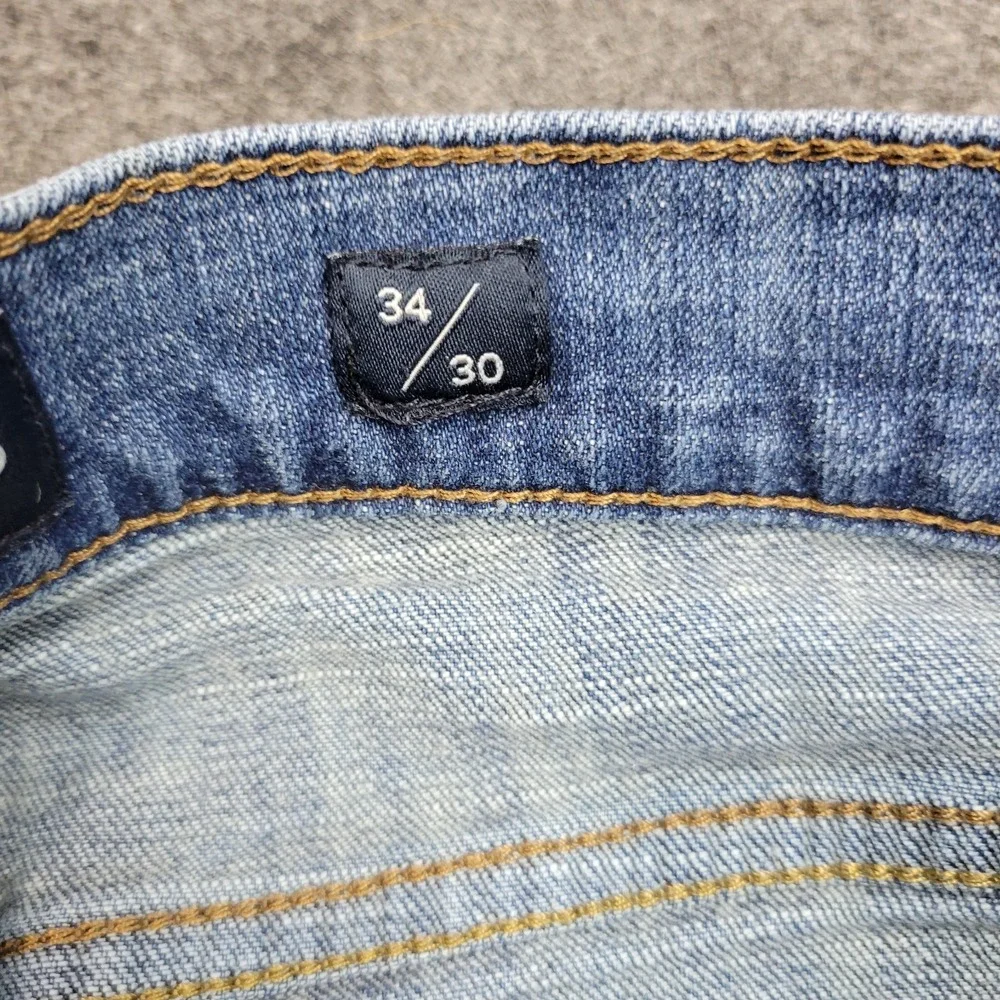 Lucky Brand Jeans Mens 34X30 Blue Denim Whiskered 221 Straight Leg Everyday
